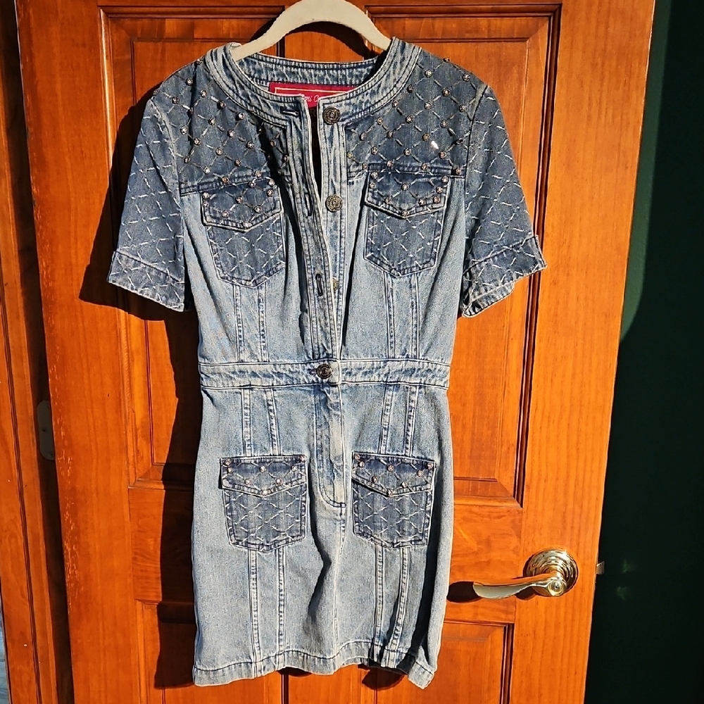 Laurence & Chico Denim Dress with Short Sleeves and Crew Neck